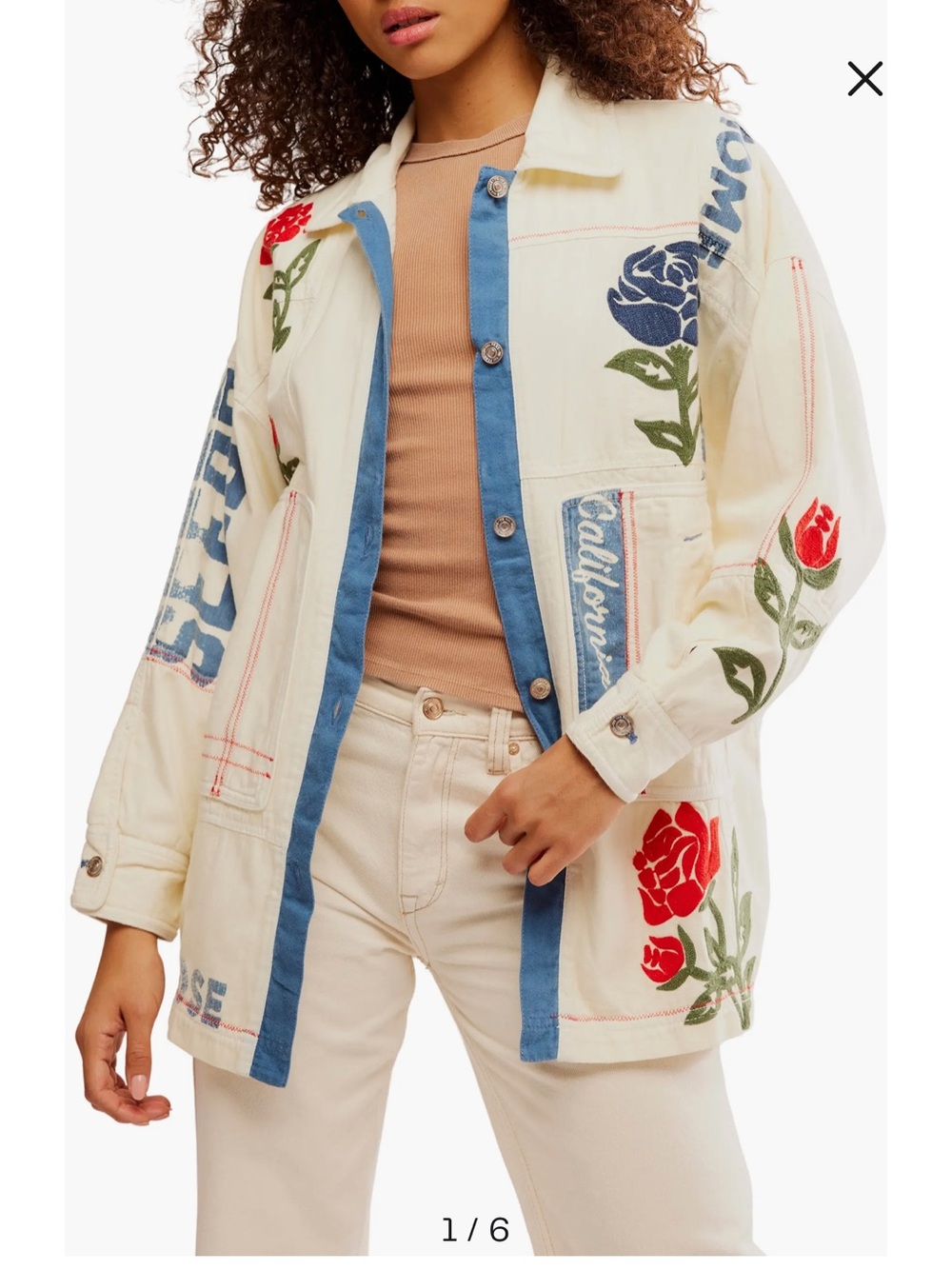 Free People We The Free Field of Roses Jacket Graphic Embroidered Coat Size XS - Picture 2 of 14